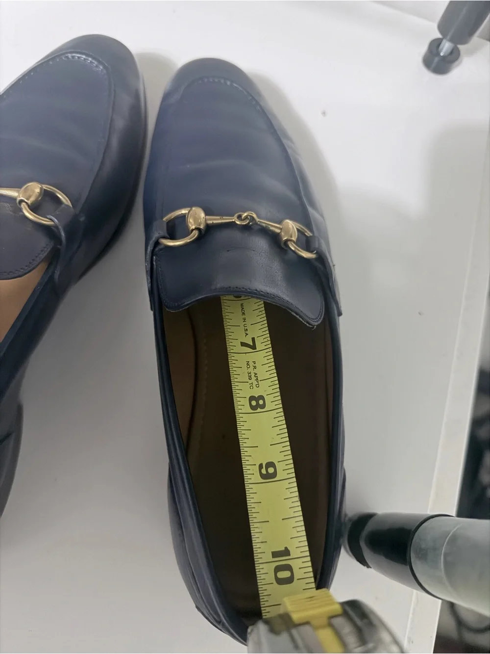 Gucci Jordaan Loafers Blue Leather Horse Bit Slip On 406994 Men 8 fits 10US Rare